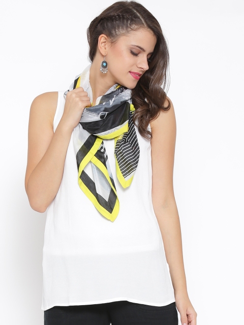 

W Off-White & Grey Printed Scarf