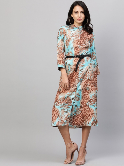 

FASHOR Turquoise Blue Ethnic Motifs Shirt Midi Dress