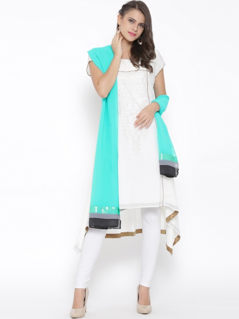 

Wishful by W Women Sea Green Sequinned Dupatta