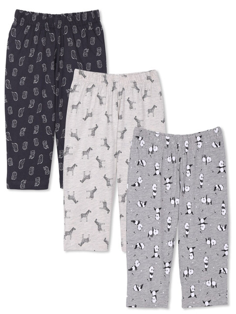 

minnow Girls Pack of 3 Pure Cotton Grey Melange & White Printed Capris