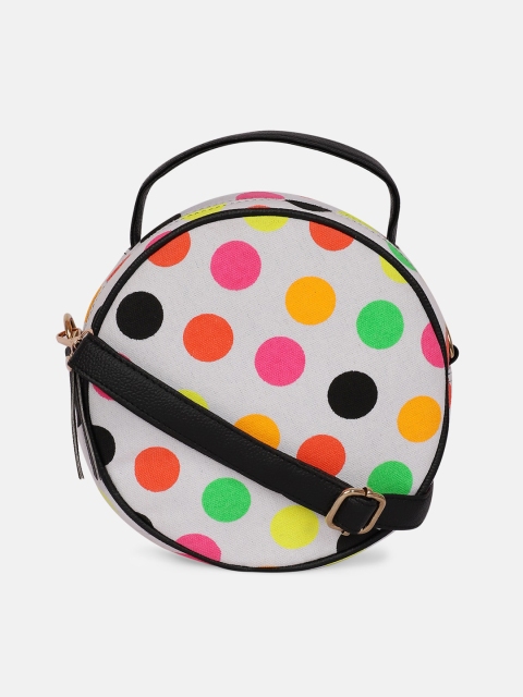 

Bagsy Malone Cream-Coloured Geometric Printed PU Structured Sling Bag