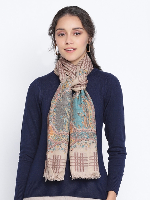 

SHINGORA Women Beige & Blue Woven Design Woollen Shawl