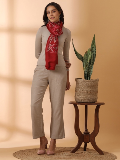 

SHINGORA Women Maroon & Beige Embroidered Woollen Shawl