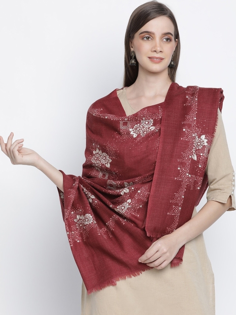 

SHINGORA Women Maroon & Silver-Coloured Embroidered Pure Wool Shawl