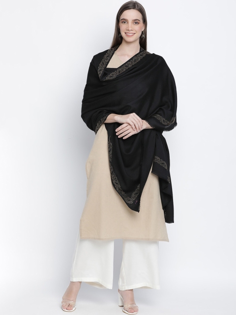 

SHINGORA Women Black Woven Design Woolen Shawl