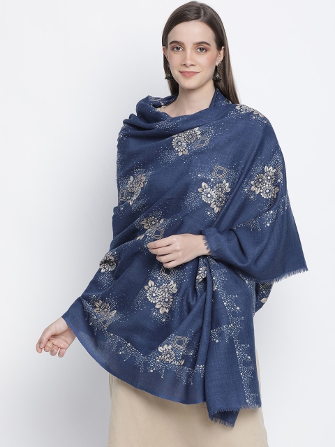 

SHINGORA Women Navy Blue & Beige Floral Embroidered Woollen Shawl