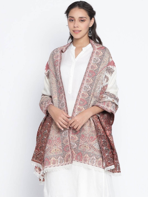

SHINGORA Women Off White & Beige Woven Design Woollen Shawl