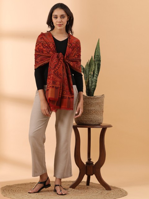 

SHINGORA Women Maroon & Mustard Yellow Woven Design Woolen Shawl