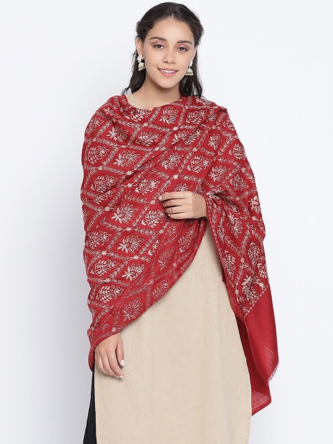 

SHINGORA Women Maroon & Beige Embroidered Woollen Shawl