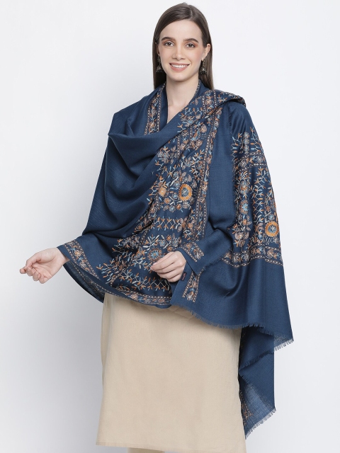 

SHINGORA Navy Blue Embroidered Pure Woolen Shawl