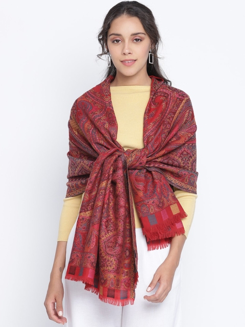 

SHINGORA Women Maroon & Yellow Ethnic Motifs Woven Design Woollen Shawl
