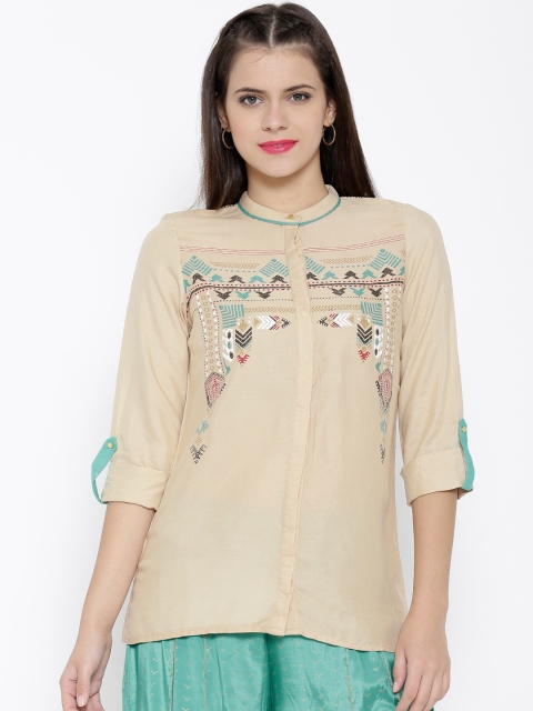 

W Women Beige Printed Casual Shirt