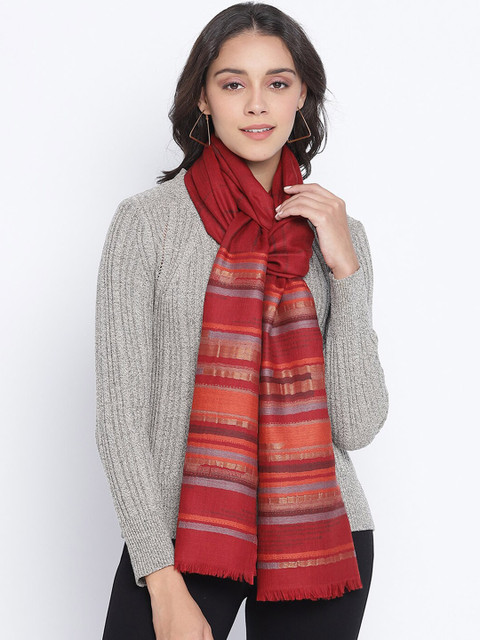 

SHINGORA Women Maroon & Orange Woven Design Shawl