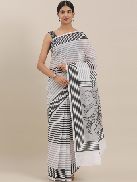 

The Chennai Silks Women Off White Striped South Cotton Saree