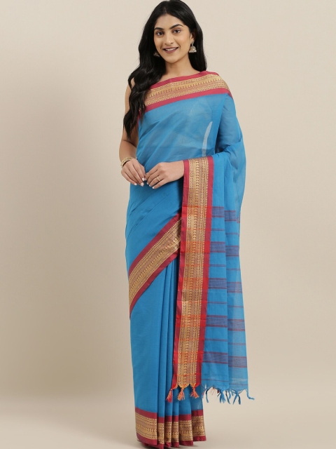 

The Chennai Silks Blue & Maroon Pure Cotton Zari Saree