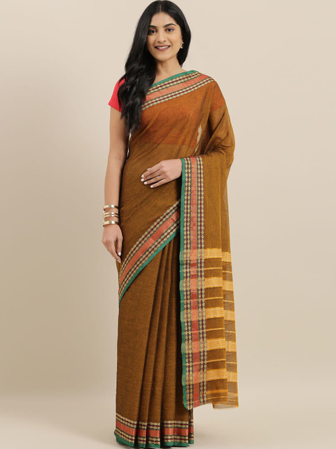 

The Chennai Silks Mustard & Red Pure Cotton Fusion Saree