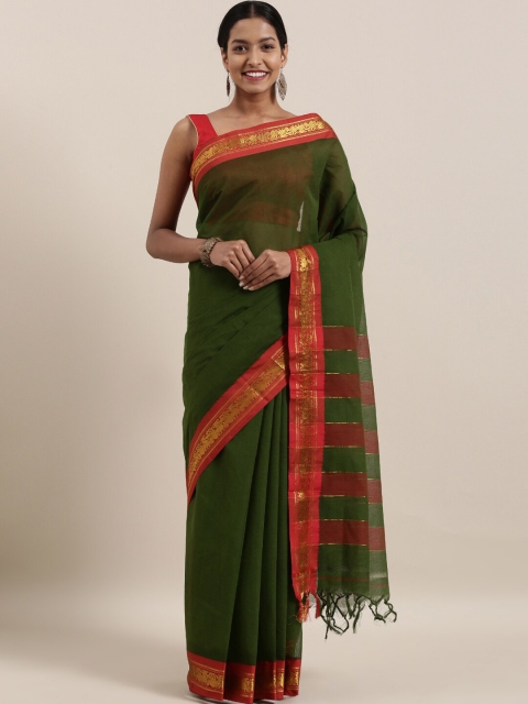 

The Chennai Silks Green & Red Woven Design Pure Cotton Fusion Saree