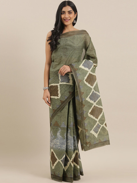 

The Chennai Silks Green & Brown Pure Cotton Fusion Saree