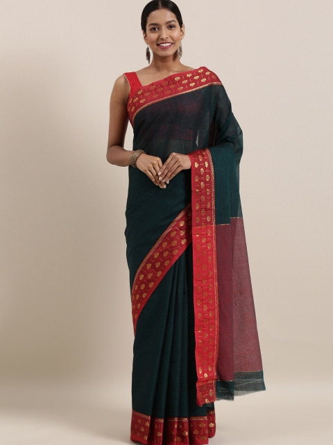 

The Chennai Silks Green & Red Pure Cotton Fusion Saree