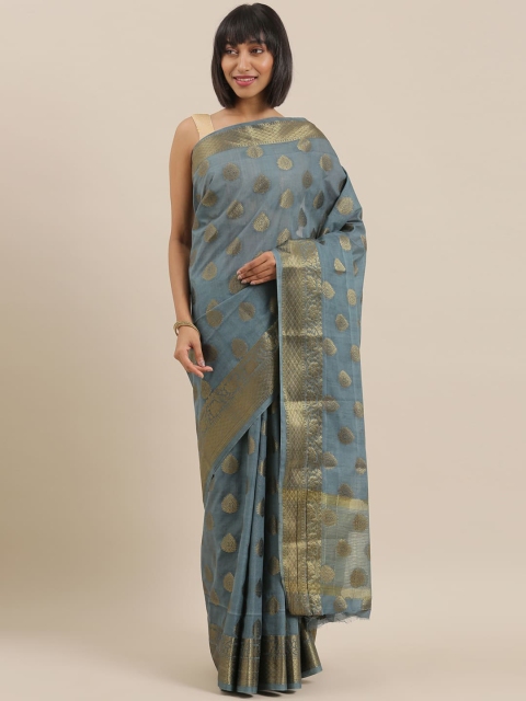 

The Chennai Silks Grey & Gold-Toned Floral Fusion Saree