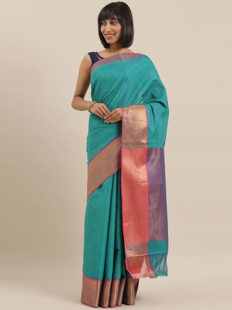 

The Chennai Silks Sea Green & Purple Polycotton Paisley Saree