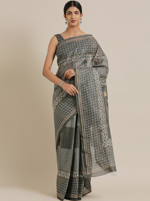 

The Chennai Silks Green & White Pure Cotton Fusion Saree