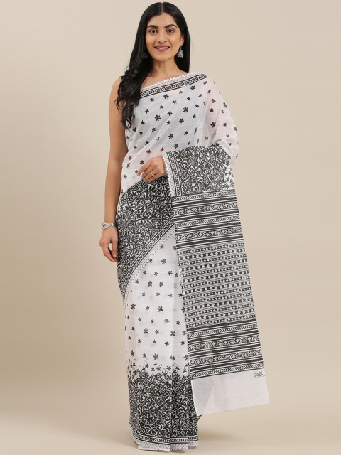 

The Chennai Silks Off White & Black Floral Pure Cotton Saree