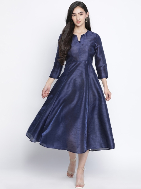 

Oxolloxo Women Navy Blue Dupion Silk Satin Midi Dress
