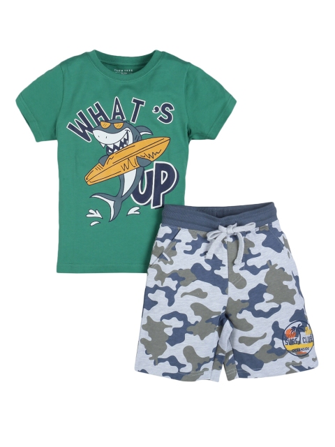 

PLUM TREE Boys Green & Grey Printed Pure Cotton op with Shorts