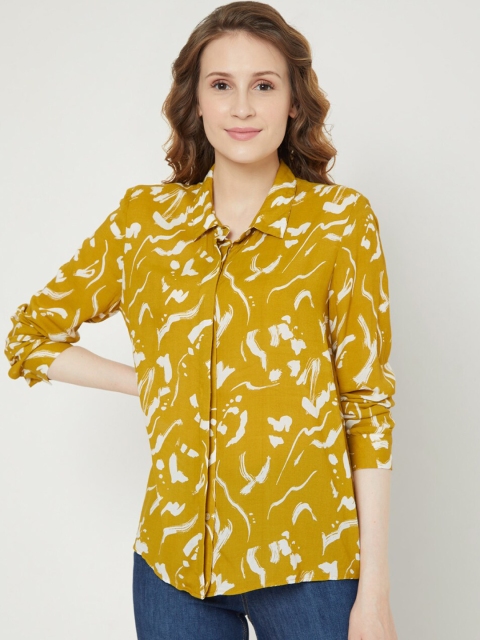 

Vero Moda Women Mustard Yellow & White Opaque Printed Casual Shirt