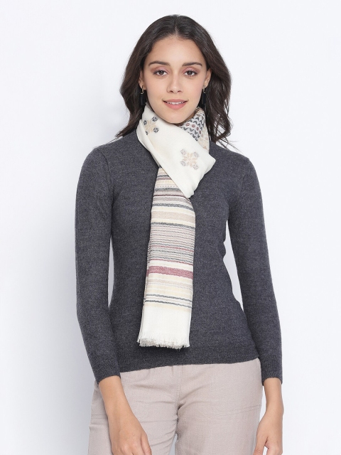 

SHINGORA Women Off White & Brown Woven Design Woolen Stole