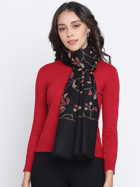 

SHINGORA Women Black & Pink Floral Embroidered Pure Woollen Stole
