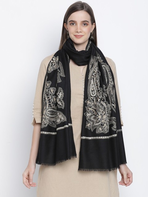 

SHINGORA Women Black & Silver Pure Wool Embroidered Stole