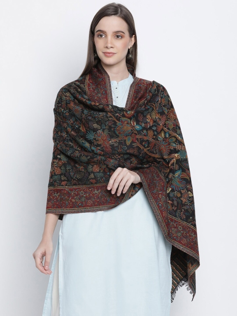 

SHINGORA Women Black & Maroon Woven Design Stole