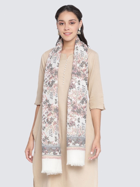 

SHINGORA Women Off White & Pink Woven Design Pure Woollen Stole