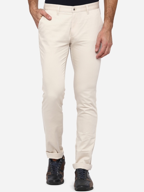 

Greenfibre Men Cream-Coloured Slim Fit Pure Cotton Trousers