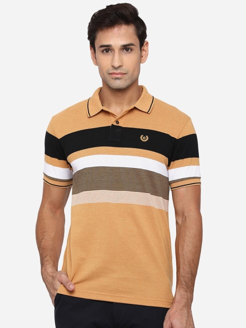 

Greenfibre Men Camel Brown & Brown Colourblocked Polo Collar Slim Fit T-shirt
