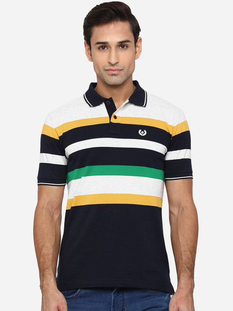 

Greenfibre Men Black & White Striped Polo Collar Slim Fit T-shirt