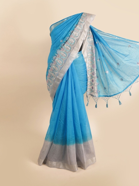 

Pothys Blue & Silver Tissue Saree