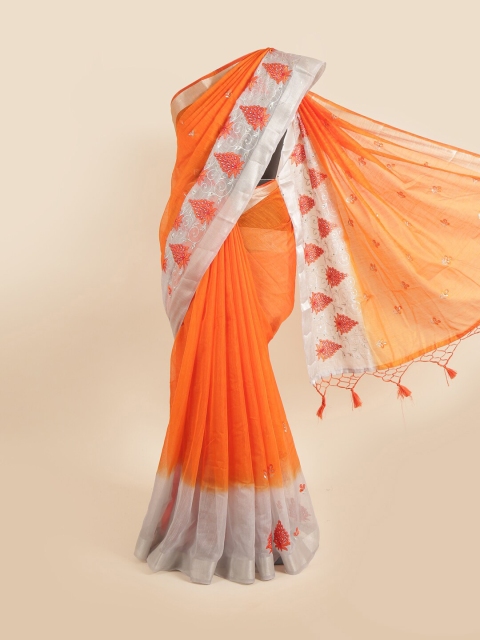

Pothys Orange & Beige Floral Tissue Saree