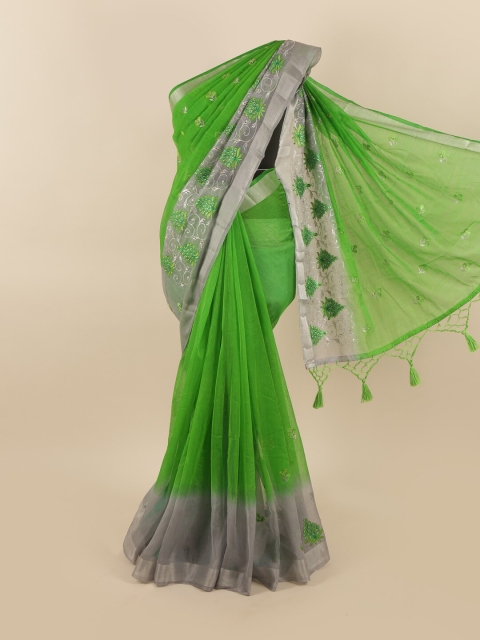 

Pothys Green & Grey Floral Embroidered Tissue Saree