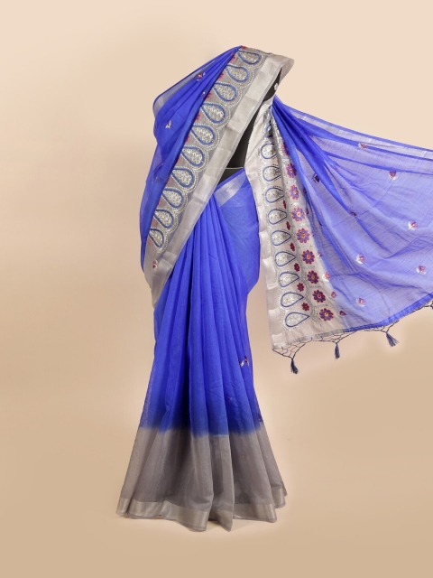 

Pothys Blue & Red Ethnic Motifs Tissue Saree