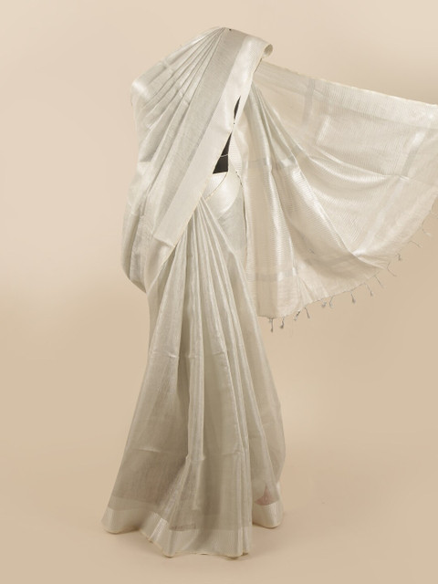 

Pothys Silver-Toned Zari Linen Blend Saree