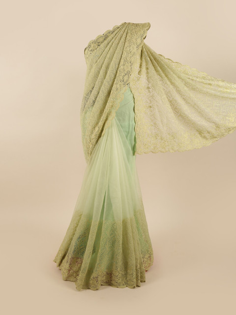 

Pothys Green & Cream-Coloured Embellished Embroidered Net Saree