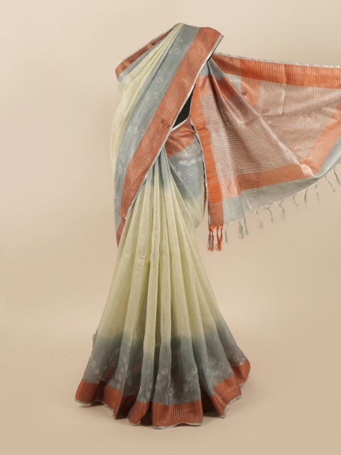 

Pothys Cream-Coloured & Grey Bandhani Linen Blend Saree