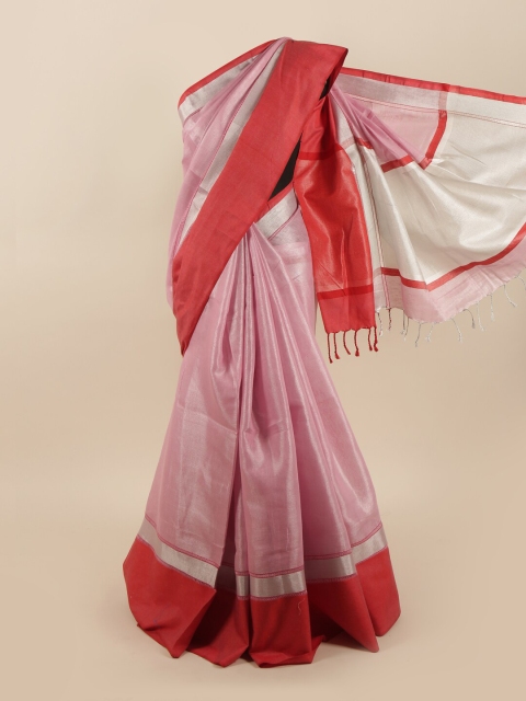 

Pothys Pink & Red Linen Blend Saree