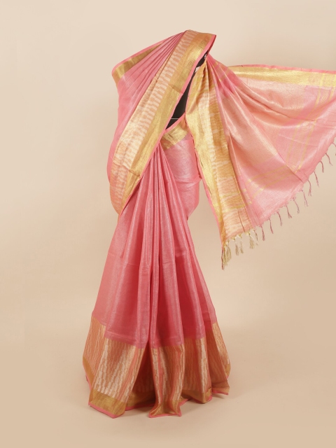 

Pothys Pink & Gold-Toned Zari Linen Blend Saree