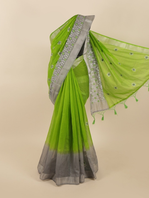 

Pothys Green Floral Embroidered Tissue Saree