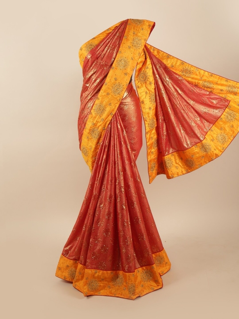 

Pothys Maroon & Gold-Toned Embellished Beads and Stones Saree