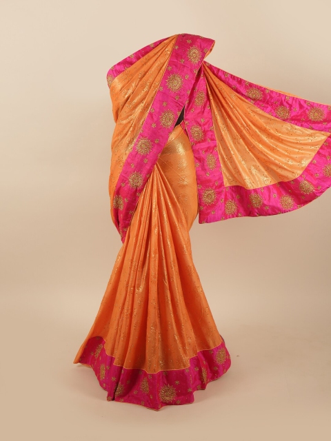 

Pothys Orange & Magenta Poly Georgette Floral Saree